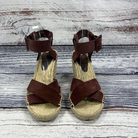 Vince Stefania Suede Nut Brown Espadrille Wedges Sandals, Women’s Size 9 - Picture 2 of 9